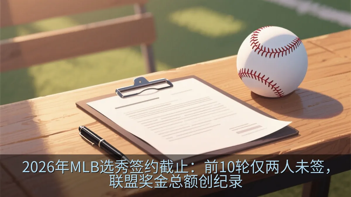 棒球选秀签约文件与棒球帽的静物画面